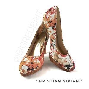 CHRISTIAN SIRIANO Floral Stiletto High Heels Size 6 Flowers Cottage Core Skinny